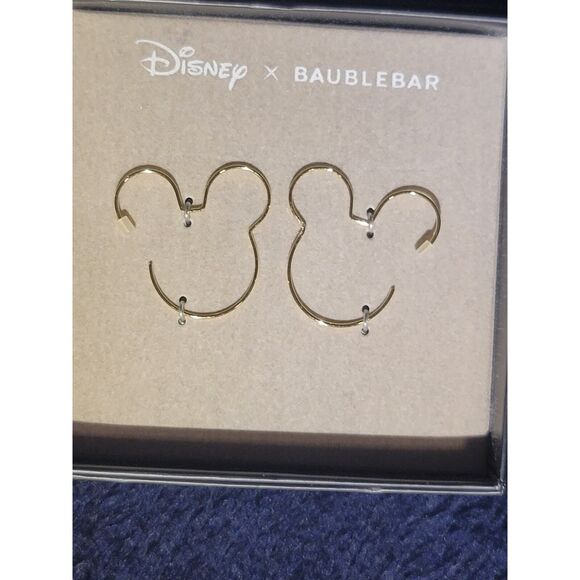 🏰 Disney x BaubleBar Ultrathin Mickey Mouse Silhouette Earrings Gold Finish NWT - Picture 5 of 5